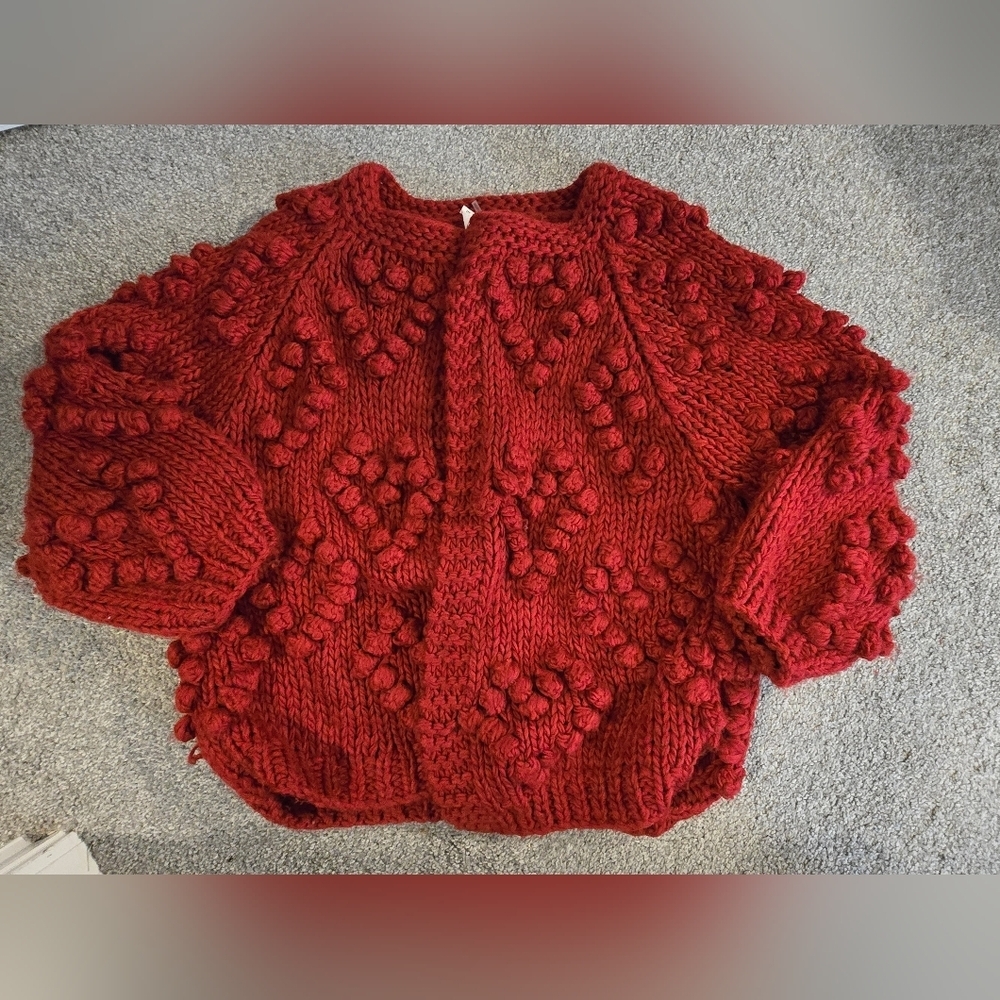 Boho Chic Knit Cardigan with Batwing Sleeves Dark Red Size M/L